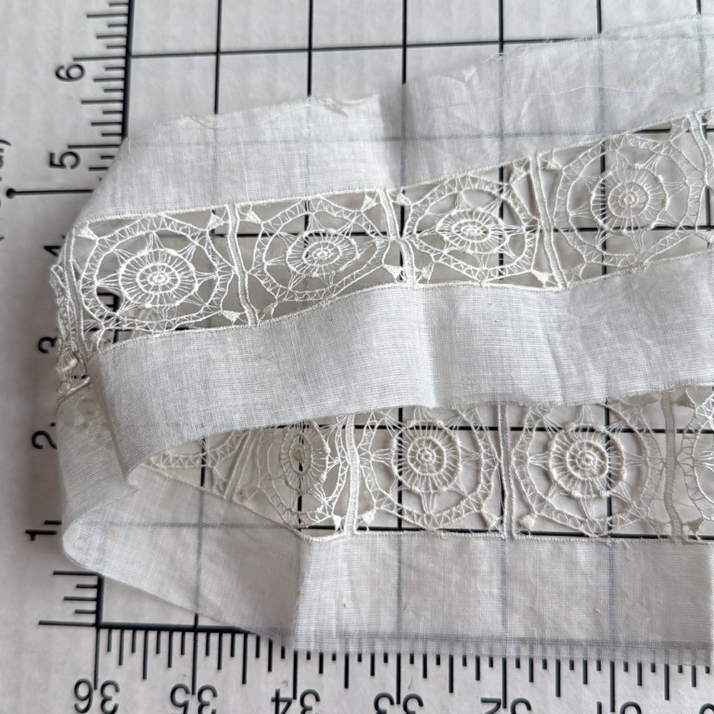 Antique Linen & Tape Lace Insertion Trim – 1.5 Yards, 3.5” Wide – White/Ecru